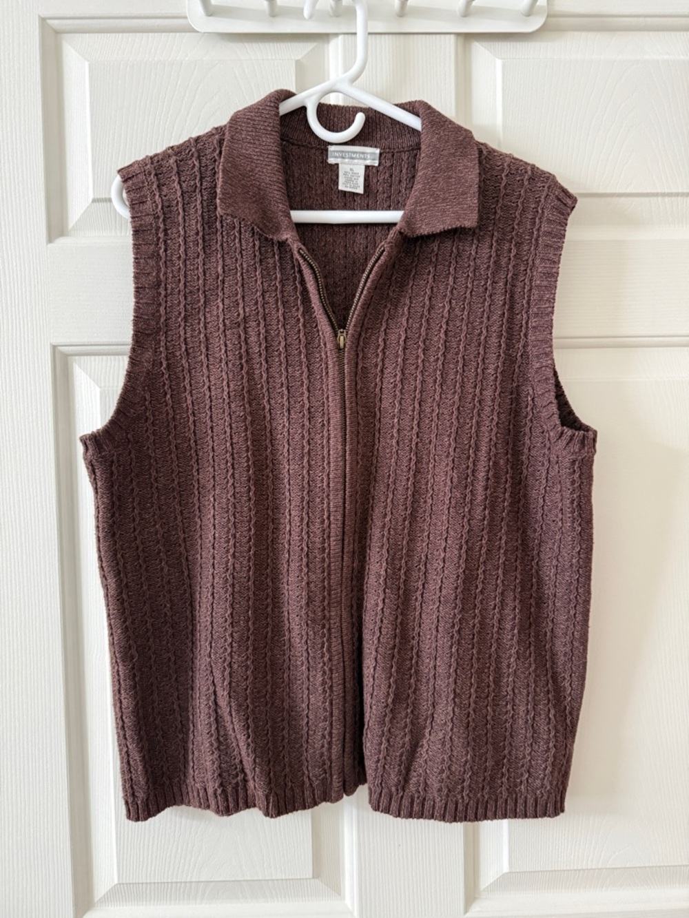 Vintage Investments Zip-Up Knit Vest - Mauve Brown Heather